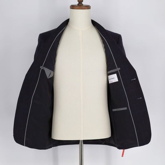 Calvin Klein Men's Navy/Burgundy Plaid Wool Morgan Slim-Fit Suit Blazer Size 36S - Picture 5 of 6